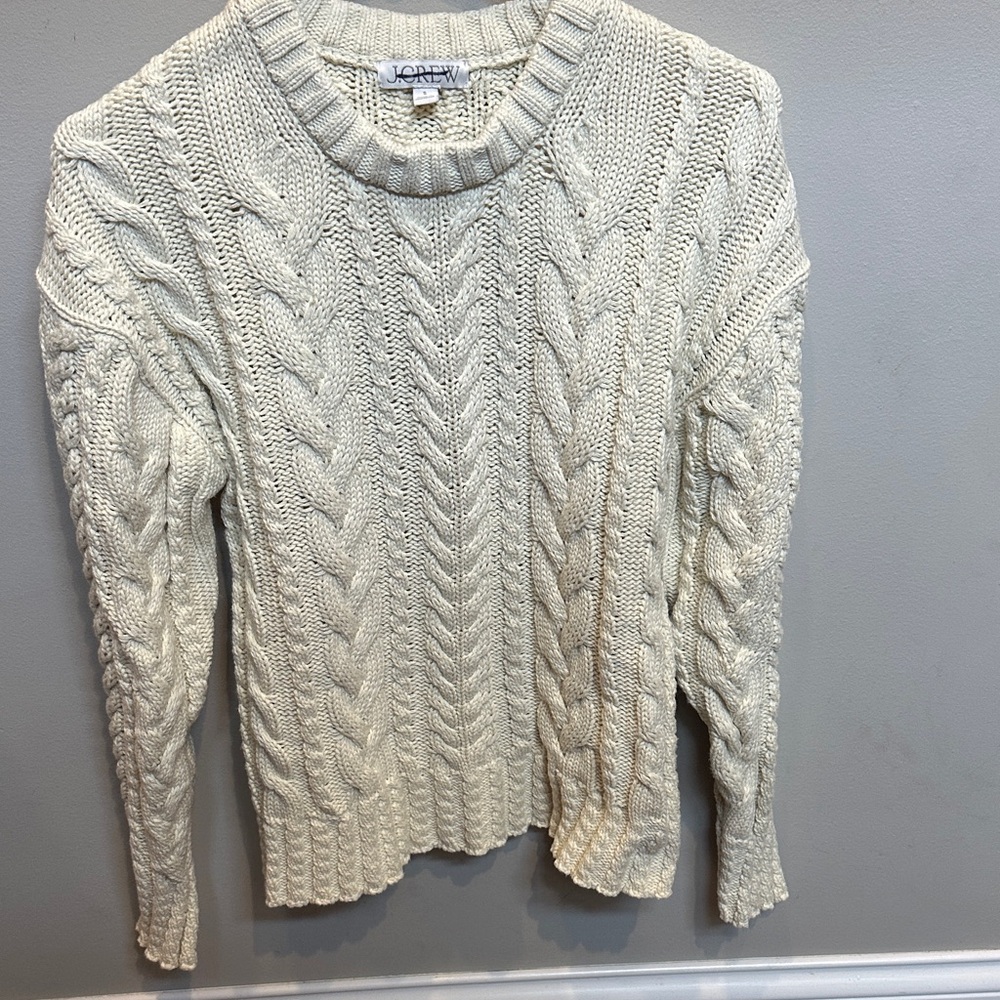 J. Crew Ivory Cable Knit Crewneck Sweater